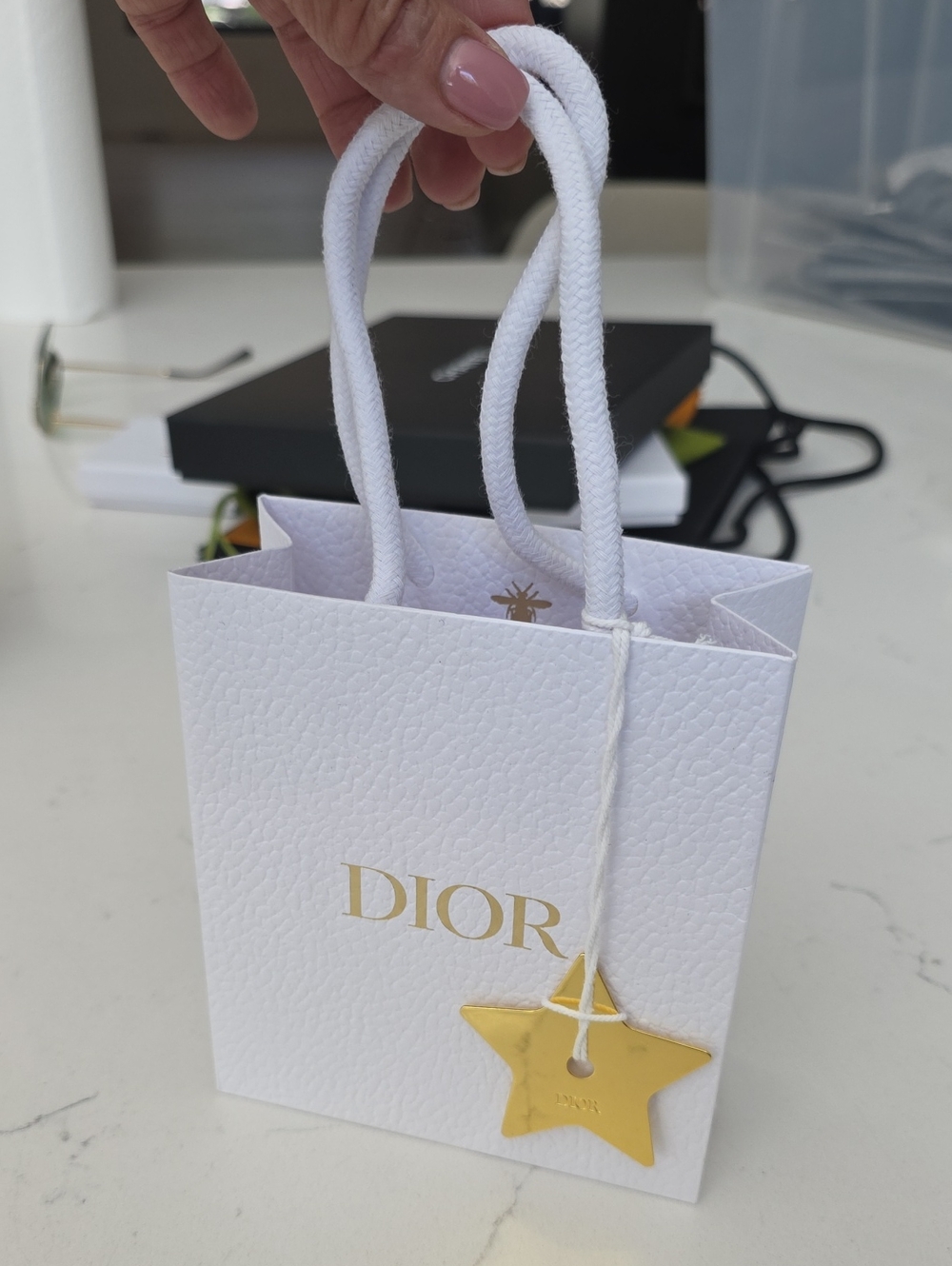 Dior White Mini Gift Bag with Gold Star Charm